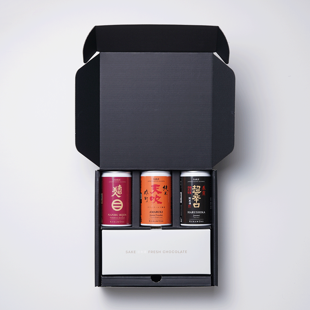KURA ONE® 超大人のLuxury日本酒チョコレート+日本酒缶180mL*3本ボックス
